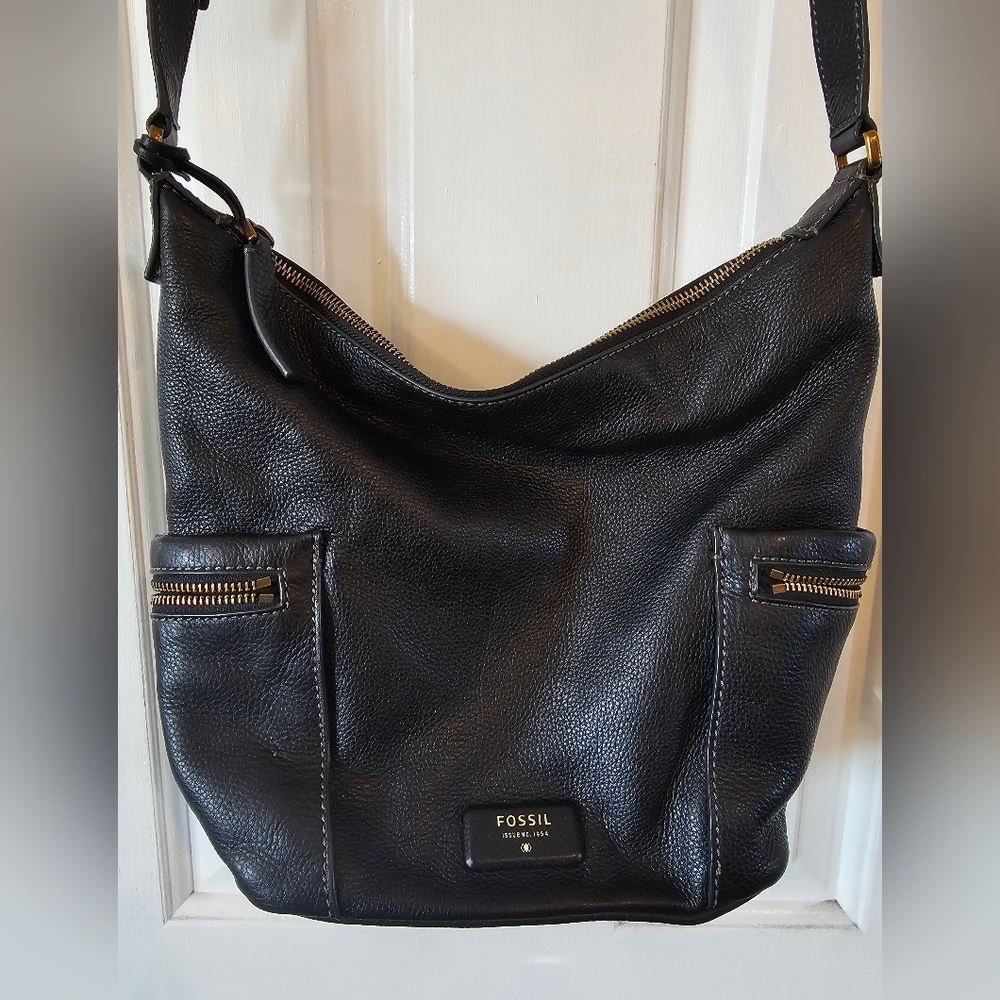 FOSSIL Crossbody Black leather hobo bag